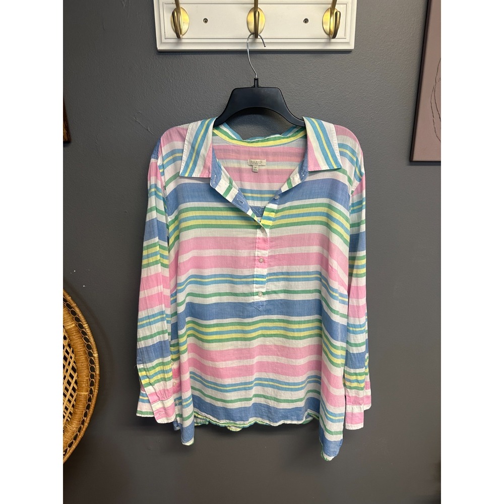 TALBOTS Womens Plus Size 3X Tunic Top 100% Cotton Striped Lightweight Pullover